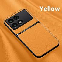 Skirtas Xiaomi Poco X6 Pro 5G dėklui su metalinės plokštės magnetiniu automobilio laikikliu telefono dėklu, skirtu PocoX6 Pro X 6 X6Pro minkštos odos galinis dangtelis For Poco X6 Pro 5G geltona
