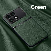Skirtas Xiaomi Poco X6 Pro 5G dėklui su metalinės plokštės magnetiniu automobilio laikikliu telefono dėklu, skirtu PocoX6 Pro X 6 X6Pro minkštos odos galinis dangtelis For Poco X6 Pro 5G žalia