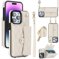 Crossbody Lanyard Odinės piniginės kortelės telefono dėklas, skirtas iPhone 15 14 Plus 13 12 11 XS Max XR X SE 2022 8 7 Piniginės apverčiamas stovo dangtelis iPhone 7/8/SE 2020 balta
