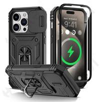 Dėklas skirtas iPhone 15 14 13 12 11 Pro XS Max XR 8 7 Plus Camera Slide Military Grade Apsauga nuo šarvų 360 laipsnių pasukamas šarvų dangtelis iPhone 7 juoda