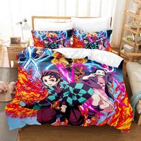 Anime Demon Slayer patalynės komplektai Kamado Nezuko patalynė paaugliams mergaitėms Animacinis dvigulė, viengulė, karalienės, karaliaus, pilno dydžio antklodės užvalkalų komplektas cot size 70x133cm blue