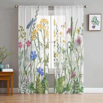 Augalai Gėlės Lapai Šifonas Permatomos užuolaidos svetainei Miegamojo Namų dekoravimas Langas Voiles Tiulis užuolaidos Užuolaidos W135 x H185cm x1&Grommet Top