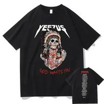 God Wants You Kanye West Double Sided Print T shirt for Men Short Sleeve Fashion Tribal Skull Graphic Tees Summer Men Women Tops XXXL juoda