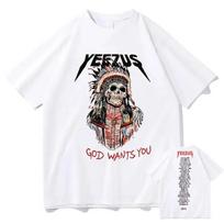 God Wants You Kanye West Double Sided Print T shirt for Men Short Sleeve Fashion Tribal Skull Graphic Tees Summer Men Women Tops S mėlyna