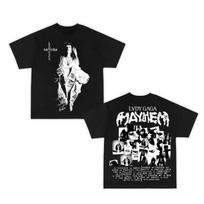 Lady Gaga Chaosas Naujo Albumo Marškinėliai Vyriški Naujiena Viršutiniai Marškinėliai Vyriški Drabužiai Trumpomis Rankovėmis Apvalia Kaklo Išspausdintas Megztinis T-shirt M gray