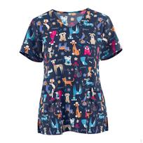 Chirurginiai marškiniai gyvūnų kirpėjams, lengvai valomi, elegantiški, profesionalūs, trumparankoviai, slaugytojų darbas S_Navy Dog blue
