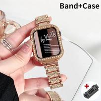 Deimantinis dėklas+Dirželis Apple Watch 11 10 9 8 7 42mm 46mm 45 41mm Ultra 3 49mm Nerūdijančio plieno juosta iwatch SE 6 40mm 44mm 38 38mm beige