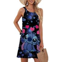 Lilo&Stitch laisva vasarinė ilga suknelė moterims Disney Lilo&Stitch be rankovių liemenės suknelė ilga suknelė petnešėlės 6XL black