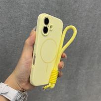 Originalus Candy skysto silikono Magsafe dėklas iPhone 17 16 15 14 13 12 Pro Max telefonui, minkštas, atsparus smūgiams, su magnetine virvele, dirželiu, dangteliu For iphone 14Promax beige
