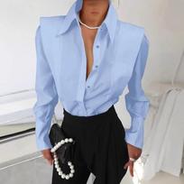 Autumn New Arrivals Right Angle Shoulder White Shirt Women's Fashion Commute Temperament Design Small Crowd Long Sleeve Shirt Top XXL gray