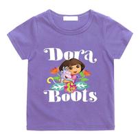 Dora Animacinis Spaudinys Vaikams 100% Medvilnės Marškinėliai 2-12 Metų Berniukams Mergaitėms Unisex Madingi Minkšti Trumpomis Rankovėmis Laisvalaikio Anime Marškinėliai Grafiniai Marškinėliai Vasaros Viršutiniai Drabužiai 100 violetinė