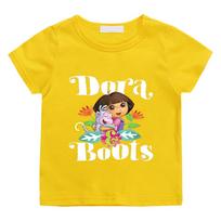 Dora Animacinis Spaudinys Vaikams 100% Medvilnės Marškinėliai 2-12 Metų Berniukams Mergaitėms Unisex Madingi Minkšti Trumpomis Rankovėmis Laisvalaikio Anime Marškinėliai Grafiniai Marškinėliai Vasaros Viršutiniai Drabužiai 100 geltona