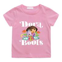 Dora Animacinis Spaudinys Vaikams 100% Medvilnės Marškinėliai 2-12 Metų Berniukams Mergaitėms Unisex Madingi Minkšti Trumpomis Rankovėmis Laisvalaikio Anime Marškinėliai Grafiniai Marškinėliai Vasaros Viršutiniai Drabužiai 160 rožinė
