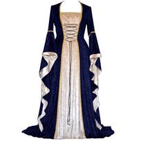 Europos didelio dydžio aksominė suvarstoma viduramžiško-retro stiliaus suknelė (S-5XL) 3XL mėlyna