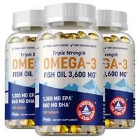 Trigubos stiprybės Omega 3 žuvų taukai, 3600 mg porcijoje, turtingi EPA ir DHA ekstraktais, maisto papildas, tinkamas suaugusiems. 120*3