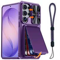 WEFOR Case for Samsung Galaxy S24 Ultra 6.9  2025 Wallet Card Holder Kickstand Slide Camera Cover with Wrist Strap Rugged Cover Galaxy S24 Ultra violetinė