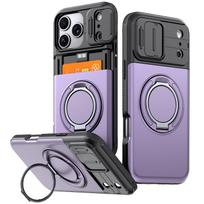 WEFOR tvirtas dėklas iPhone 17 16 15 14 13 12 Pro Max 11 XR Kortelių laikiklis Piniginė Stovas Atlenkiamas Kameros dangtelis Atsparus smūgiams dėklas iPhone17e violetinė