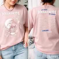 Megadeth Europe Tour 2026 T Shirt Unisex WoUnisex Double Side Print Skull Guitar Graphic Tee Vintage Thrash Metal Rock Concert Merch XL gray
