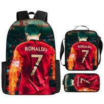 Cristiano Ronaldo spausdintas vaikiškas kuprinės rinkinys pradinių klasių mokiniams, lengvas, pralaidus orui, ergonomiškas 3 dalių krepšys 3-piece set black