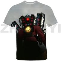 2023 Hot Anime Skibidi Toilet T Shirt Summer Sport Short Sleeve Oversized T Shirt Fashion Parent-child Wear 3D Skibidi Toilet Tees 110 gray