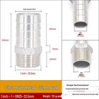304 Stainless Steel Hex Barb Hose Connector, 1.2 Inch, Fits 6-32mm Hoses