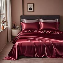 Summer Ice Silk Bed Sheet and Pillowcase Set - Single Dorm Cooling Three-Piece 230x250cm Sheet for 1.8m Bed vyno raudonos spalvos
