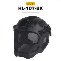 W23 Full‑Protection Tactical Helmet with Steel Wire Face Mask Rail & Hook‑Loop for Airsoft Paintball Game Protection HL-107-BK