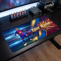 Lamine Yamal Custom Large Mouse Pad, Personalized Name Text Print, Football Logo Non‑Slip Desk Mat Gaming Gift 30cmx60cm blue