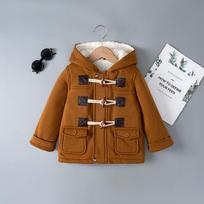 Boys Fleece-lined Wool Coats Children Hooded Winter Warm Jackets Kids Fashion Plush Velvet Outerwear Toddler Paddded Clothing 120 ruda