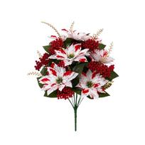 UV Resistant Artificial Poinsettia Bouquet Lush Leaves Realistic Poinsettia Berry Floral Bunch Pine Needle Fade Resistant gray