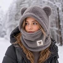 **Unisex Žieminė Balaklava Dviračio Veido Kaukė Vėjui Atspari Vilnos Pamušalas Kaklo Šildytuvas Su Meškiuko Atspaudu** pilka spalva