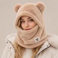 **Unisex Žieminė Balaklava Dviračio Veido Kaukė Vėjui Atspari Vilnos Pamušalas Kaklo Šildytuvas Su Meškiuko Atspaudu** chaki