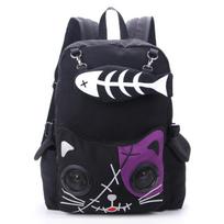 Moteriški garsiakalbiai Krepšiai Katės Gyvūnų Kuprinė Gothic Plug Play Fish Bone Girls Dovanų Kuprinė Drobė Moterims Bluetooth juoda