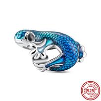 925 Sidabrinis Atsiskyrėlis Krabas Gekonas Medūza Delfinas Vėžlys Pakabukas Dangaus Mėlynos Karoliukai Tinka Originaliam Charms Apyrankė Europos papuošalai blue