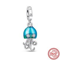 925 Sidabrinis Atsiskyrėlis Krabas Gekonas Medūza Delfinas Vėžlys Pakabukas Dangaus Mėlynos Karoliukai Tinka Originaliam Charms Apyrankė Europos papuošalai blue