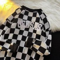 Streetwear megztinis vyrams Retro languotas languotas megztinis Hip Hop Ruduo Naujas apvalia kakla Oversize Porai Laisvalaikio megztiniai vyrams XL juoda