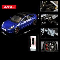 Naujas modeliavimas 1:24 „Tesla“ modelio automobilio žaislų lydinio metalinės transporto priemonės modelis su garsu ir lengvu vaikų berniuko žaislu, madinga dovanų kolekcijos puošmena mėlyna