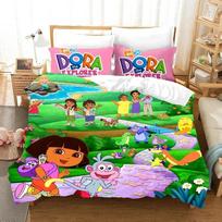 3D Animaciniai DORA EXPLORER Patalių Komplektas Viengulis Dvivietis Pilnas Karalienės Karališko Dydžio Kawaii Mergaitės Lovos Komplektas Suaugusiems Vaikams Miegamasis Antklodės Užvalkalų Komplektai EU Single 135x200cm green