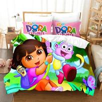 3D Animaciniai DORA EXPLORER Patalių Komplektas Viengulis Dvivietis Pilnas Karalienės Karališko Dydžio Kawaii Mergaitės Lovos Komplektas Suaugusiems Vaikams Miegamasis Antklodės Užvalkalų Komplektai EU Single 135x200cm