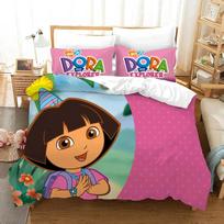 3D Animaciniai DORA EXPLORER Patalių Komplektas Viengulis Dvivietis Pilnas Karalienės Karališko Dydžio Kawaii Mergaitės Lovos Komplektas Suaugusiems Vaikams Miegamasis Antklodės Užvalkalų Komplektai AU Single 140x210cm