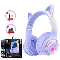 AKZ-62 RGB Katės Ausų Belaidės Ausinės PC Naudojimui Mielos 3D Kosminio Kapsulės Katės Bluetooth Ausinės Sulankstomos Žaidimų Ausinės Vaikams Mergaitėms Dovanos violetinė
