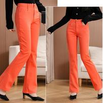 Moteriški tampraus džinsinio audinio platėjantys džinsai, Vidutinio aukščio Slim Fit platėjantys džinsai, Moteriški laisvalaikio džinsai 38 oranžinė