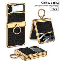 Skirta Samsung Galaxy Z Flip 3 4 5 6 dėklas Itin plonas ekrano apsauga Coque Fundas Prabangus odinis su žiedu Padengtas magnetinis dangtelis For Galaxy Z Flip 5