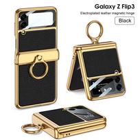 Skirta Samsung Galaxy Z Flip 3 4 5 6 dėklas Itin plonas ekrano apsauga Coque Fundas Prabangus odinis su žiedu Padengtas magnetinis dangtelis For Galaxy Z Flip 5