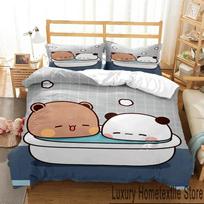 3D Print Bubu Dudu Cartoon Bear Panda Bedding Set Boys Girls Twin Queen King Size Duvet Cover Pillowcase Bed boys Adult EU Single135x200cm gray