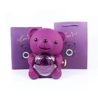 Preserved Rose Gift Box Elegant Bear Rose Ring Box with Gift Bag Rotating Bear Rose Jewelry Box for Valentine's Day Anniversary AS Shwon pink