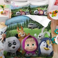 Prabangus Naujas Kawaii Mašos ir Meškos Patalynės Komplektas Viengulio, Dvigulio, Pilno Dydžio, Karalienės, Karaliaus Dydžio Patalynės Komplektas Suaugusiųjų Vaikų Miegamojo Patalynės Dovana EU Single(135*200cm)3pcs white