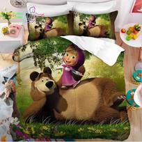 Prabangus Naujas Kawaii Mašos ir Meškos Patalynės Komplektas Viengulio, Dvigulio, Pilno Dydžio, Karalienės, Karaliaus Dydžio Patalynės Komplektas Suaugusiųjų Vaikų Miegamojo Patalynės Dovana 150*200cm 3pcs
