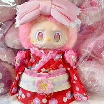 Labubu 3.0 Big į Energy serijos drabužius Labubu Sakura Kimono mergaitė Rožinis komplektas red