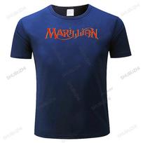 Marillion marškinėliai Britų roko grupės logotipas T-shirt ES dydis Apvalus kaklas Kvėpuojantis Aukštos kokybės Trumpomis rankovėmis Medvilniniai viršutiniai drabužiai L blue
